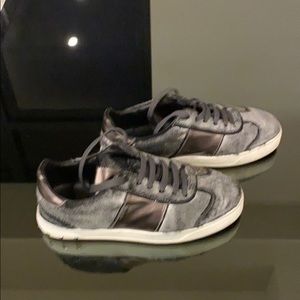 VALENTINO SilverMetallic CalfHair Rockstud 37 1/2